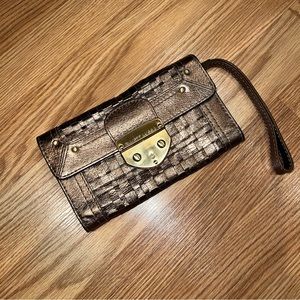 Elliot Lucca Woven‎ Leather metallic bronze Wristlet Wallet